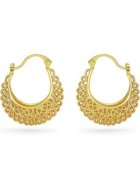 Anthropologie Gold Scalloped Filigree Hoop Earrings